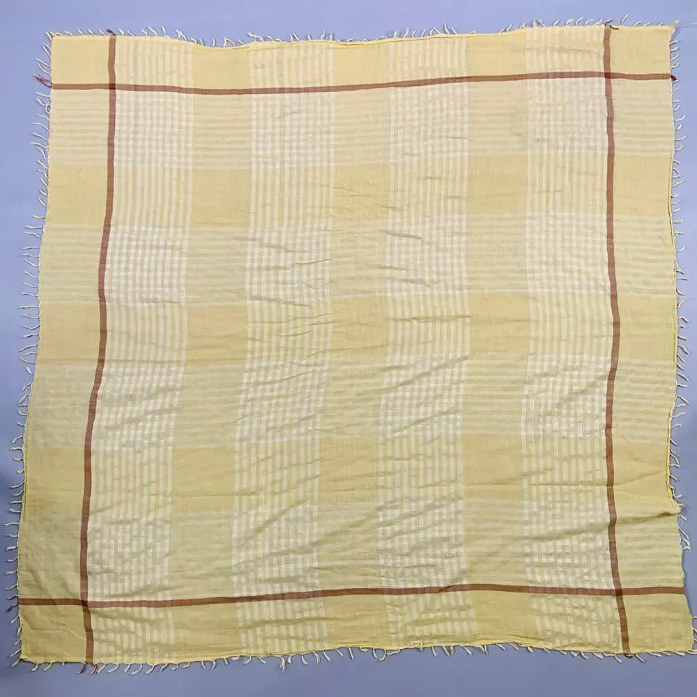 VINTAGE Yellow Brown Stripe Fringe Square Scarf